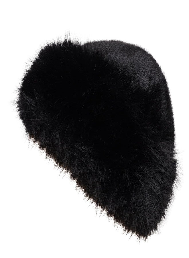 Sdfvsdg Womens Faux Fur Hat Winter Thickened Bucket Hat Warm Faux Fur Hats Plush Mongolian Hats Russian Beret for Women Black - Image 1